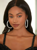 Cubic Zirconia Decor Hoop Earrings