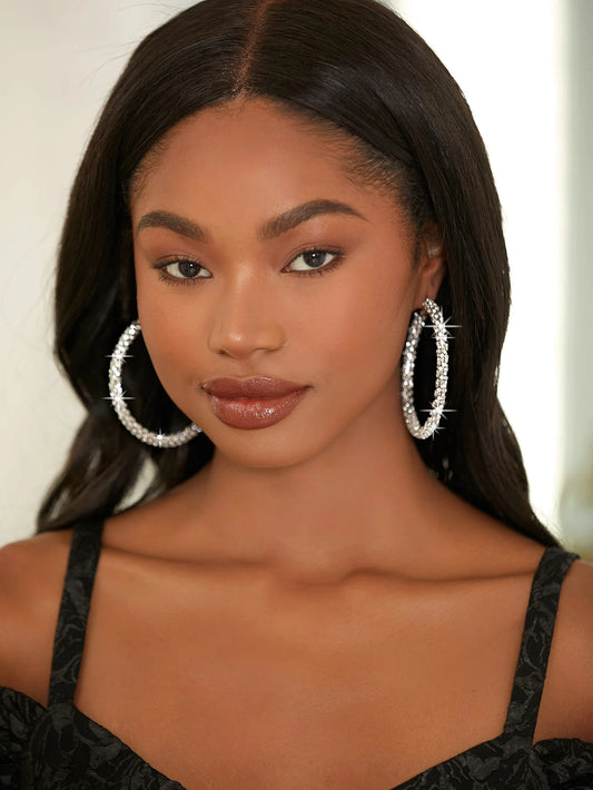 Cubic Zirconia Decor Hoop Earrings