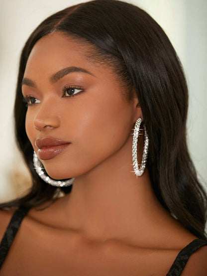 Cubic Zirconia Decor Hoop Earrings