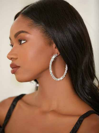 Cubic Zirconia Decor Hoop Earrings
