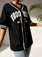 Graphic Striped Trim Baseball Shirt