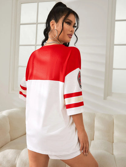 Print Tee and Track Shorts Set