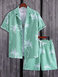 Palm Tree Print Shirt & Drawstring Shorts Set