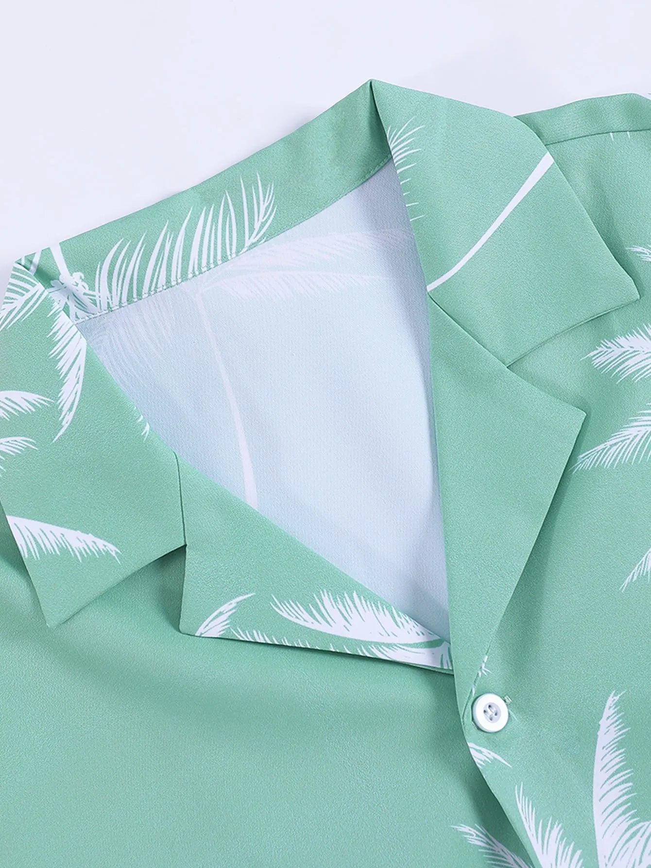Palm Tree Print Shirt & Drawstring Shorts Set