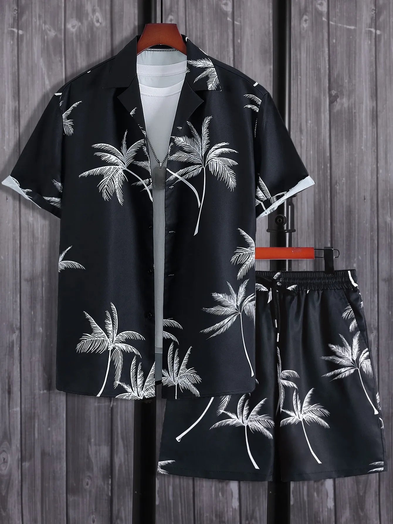 Palm Tree Print Shirt & Drawstring Shorts Sets