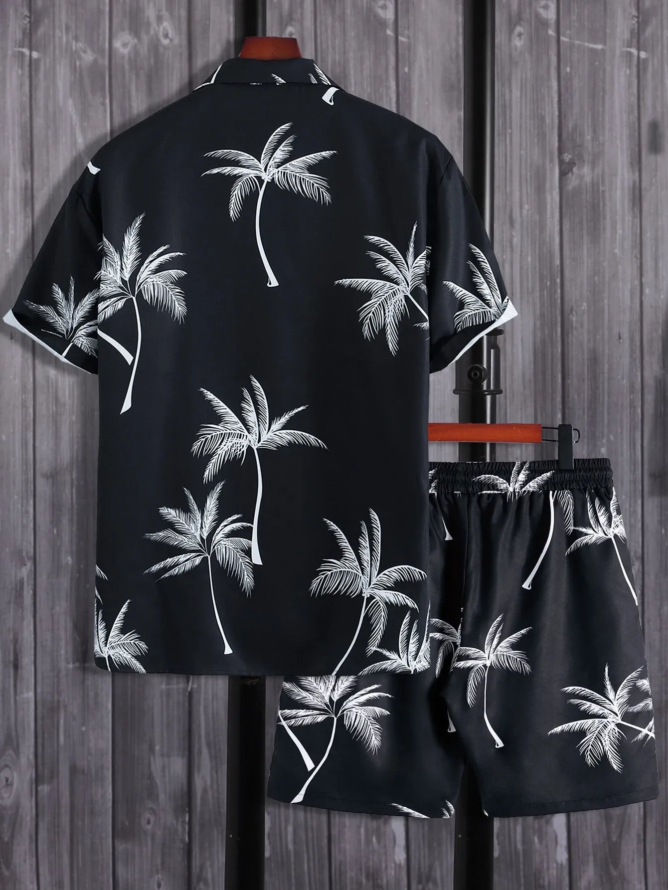 Palm Tree Print Shirt & Drawstring Shorts Sets