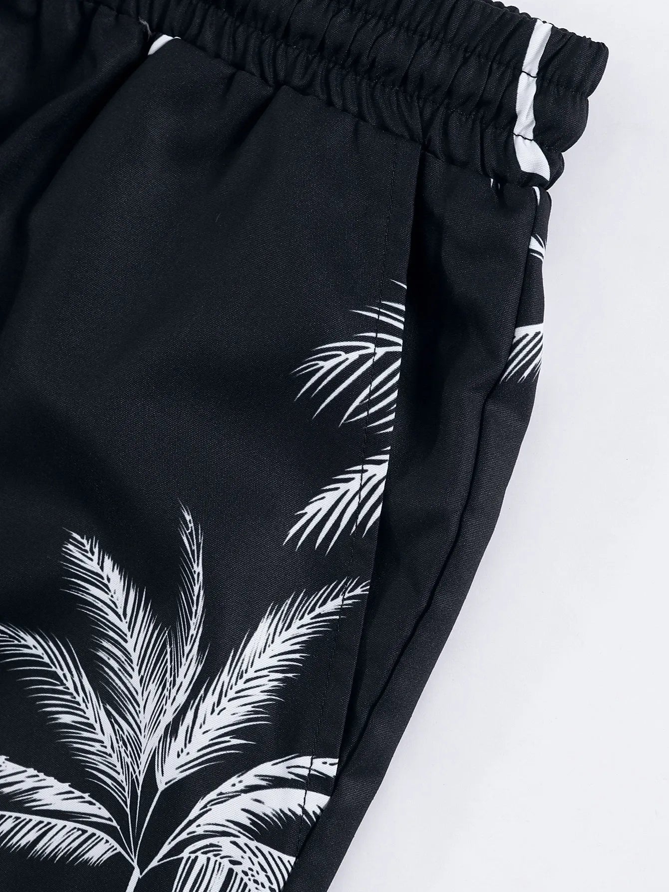 Palm Tree Print Shirt & Drawstring Shorts Sets