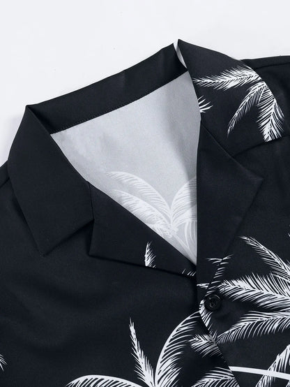Palm Tree Print Shirt & Drawstring Shorts Sets