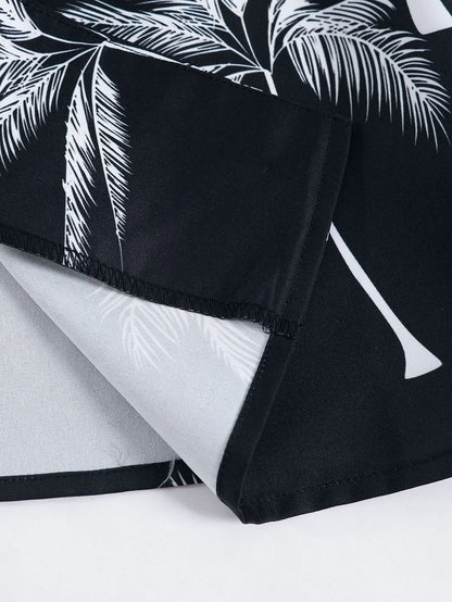 Palm Tree Print Shirt & Drawstring Shorts Sets