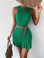 Ruffle Hem Ribbed Knit Sweater Dress