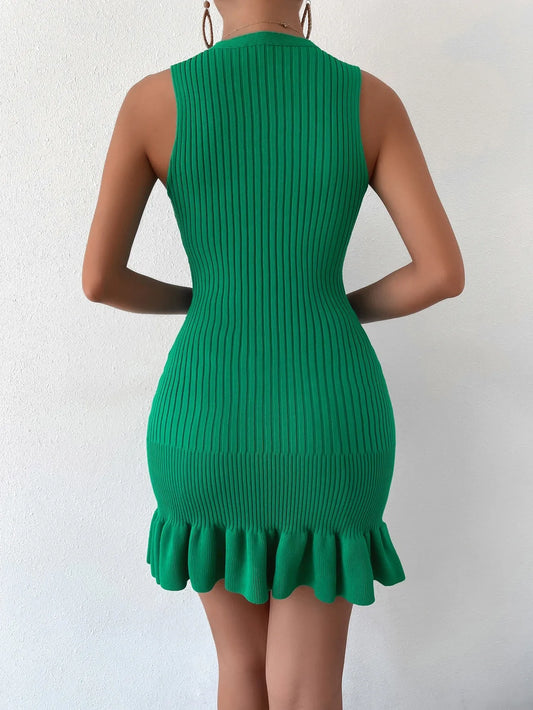 Ruffle Hem Ribbed Knit Sweater Dress