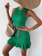 Ruffle Hem Ribbed Knit Sweater Dress