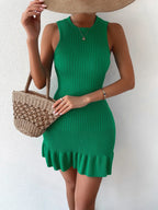 Ruffle Hem Ribbed Knit Sweater Dress