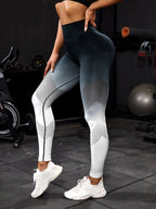 Seamless Ombre Hollow Out Top-stitching Sports Leggings