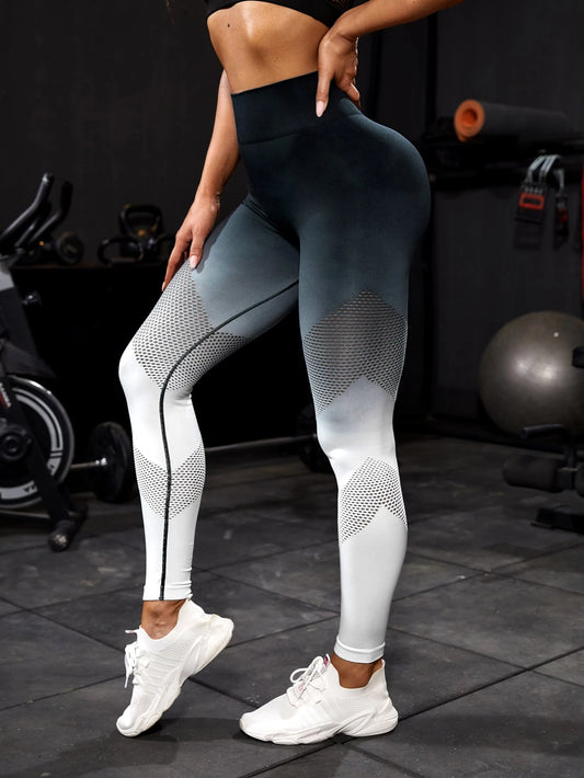 Seamless Ombre Hollow Out Top-stitching Sports Leggings