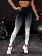 Seamless Ombre Hollow Out Top-stitching Sports Leggings