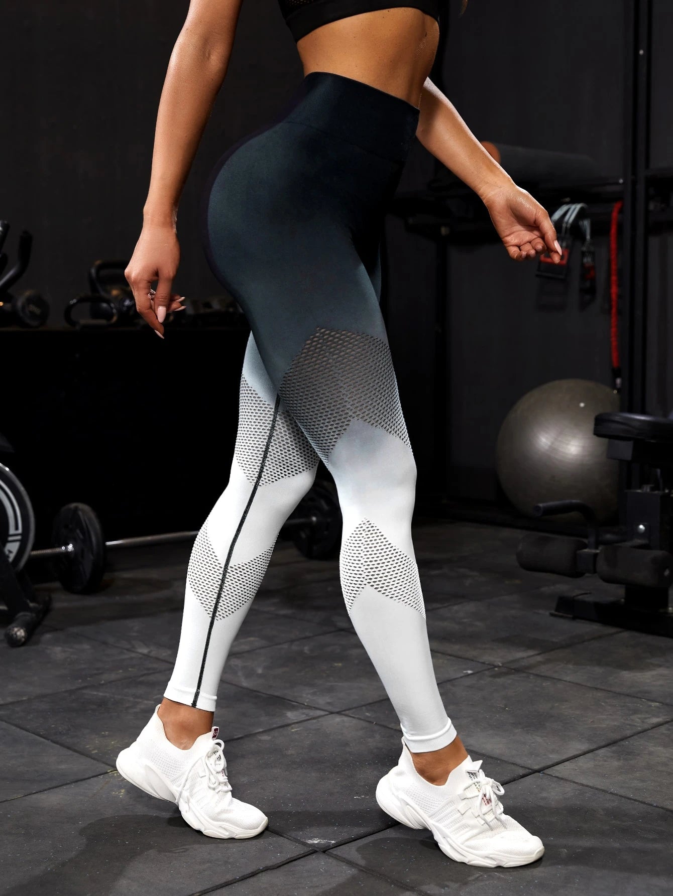 Seamless Ombre Hollow Out Top-stitching Sports Leggings