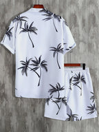 Palm Tree Print Shirt  & Drawstring Shorts Sets