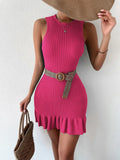 Ruffle Hem Ribbed Knit Sweater  Dress