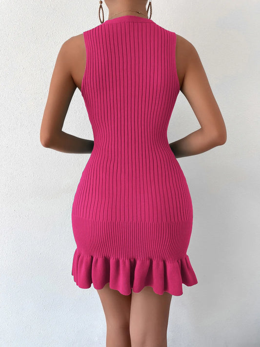 Ruffle Hem Ribbed Knit Sweater  Dress