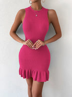 Ruffle Hem Ribbed Knit Sweater  Dress