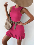Ruffle Hem Ribbed Knit Sweater  Dress