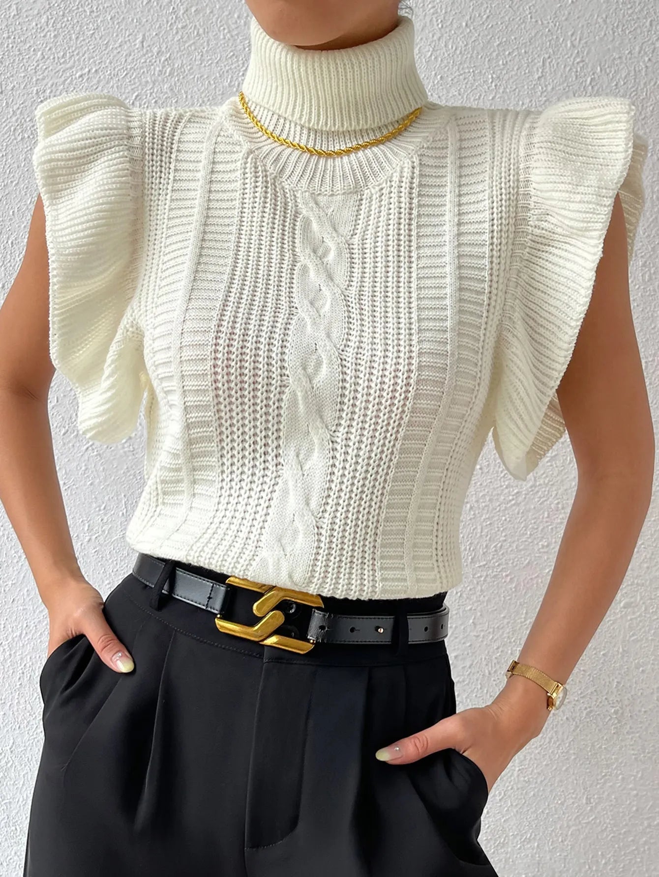 Mock Neck Short Cap Sweater Vest