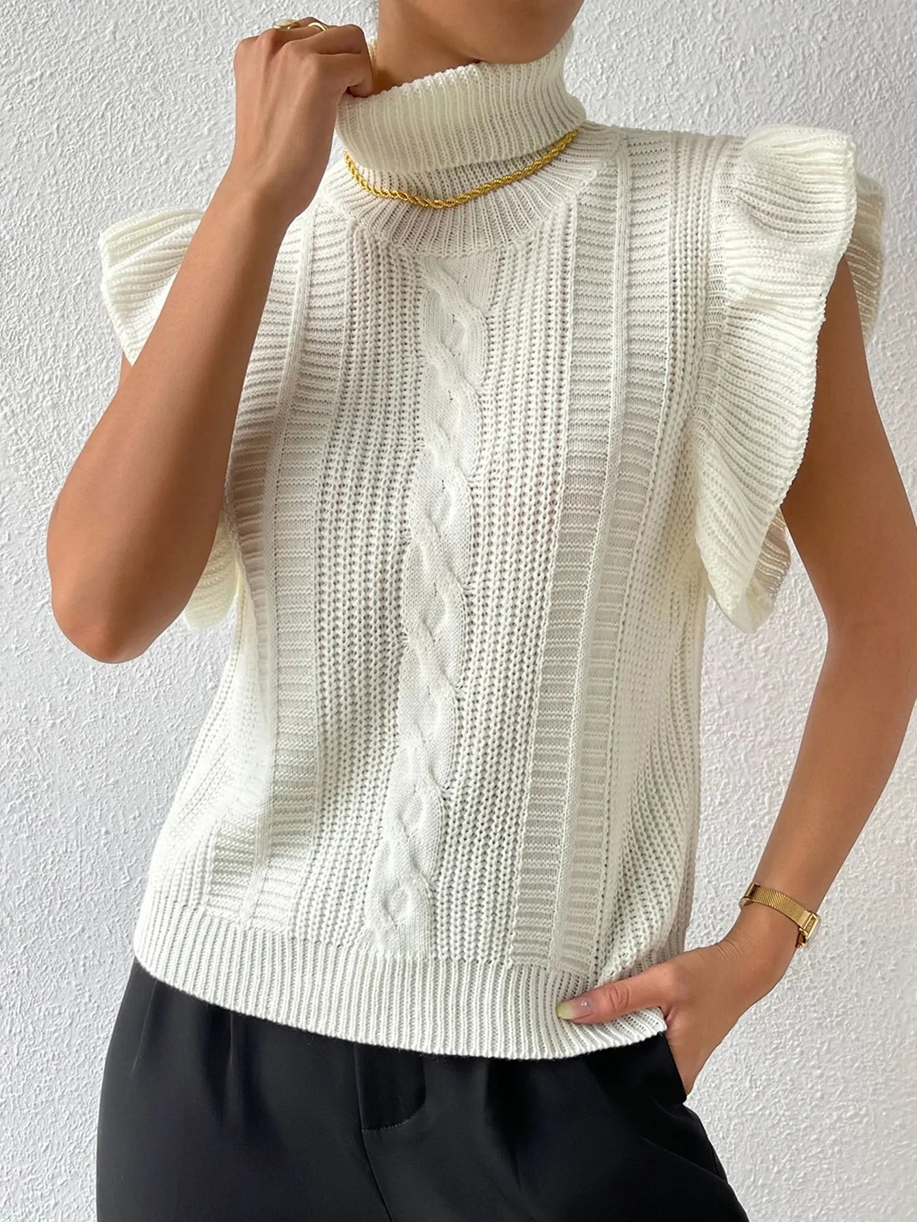 Mock Neck Short Cap Sweater Vest