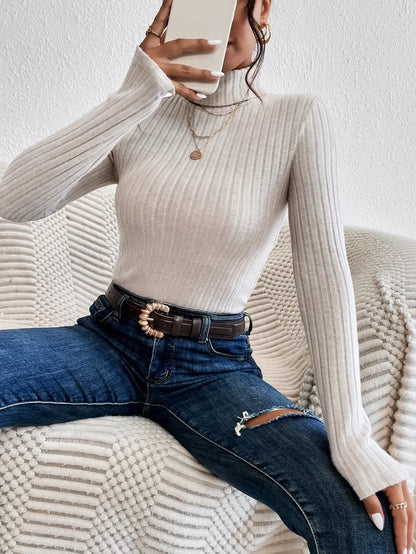 Knit Textured Ribbed  Turtleneck