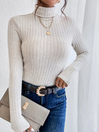 Knit Textured Ribbed  Turtleneck