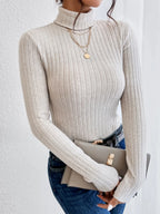 Knit Textured Ribbed  Turtleneck