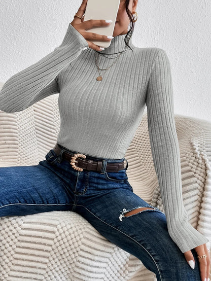 Knit Textured Ribbed Turtleneck