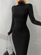 Solid  Knit Turtleneck Dress