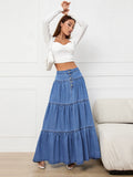Fly Buttons Layered Hem Denim Skirt