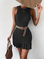 Ruffle Hem Ribbed Knit Sweater Dress