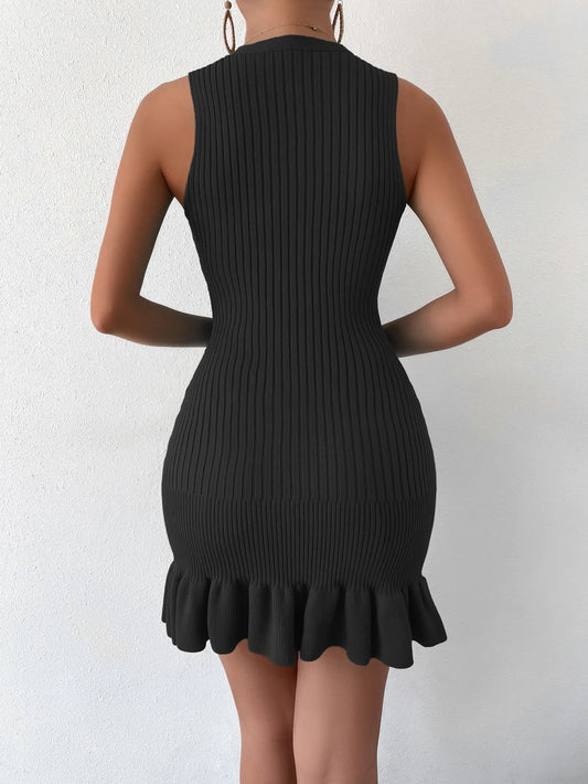 Ruffle Hem Ribbed Knit Sweater Dress