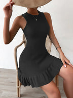 Ruffle Hem Ribbed Knit Sweater Dress