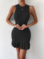 Ruffle Hem Ribbed Knit Sweater Dress