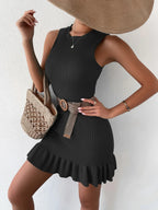 Ruffle Hem Ribbed Knit Sweater Dress