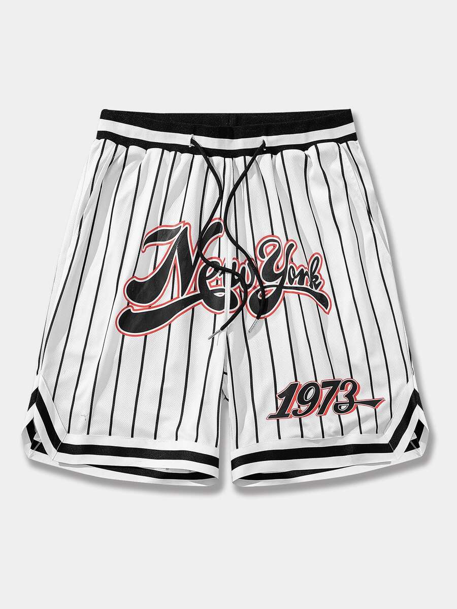Graphic Striped Drawstring Waist Shorts