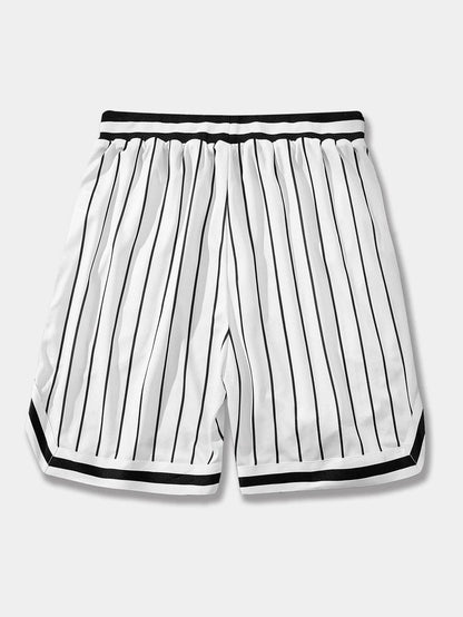 Graphic Striped Drawstring Waist Shorts