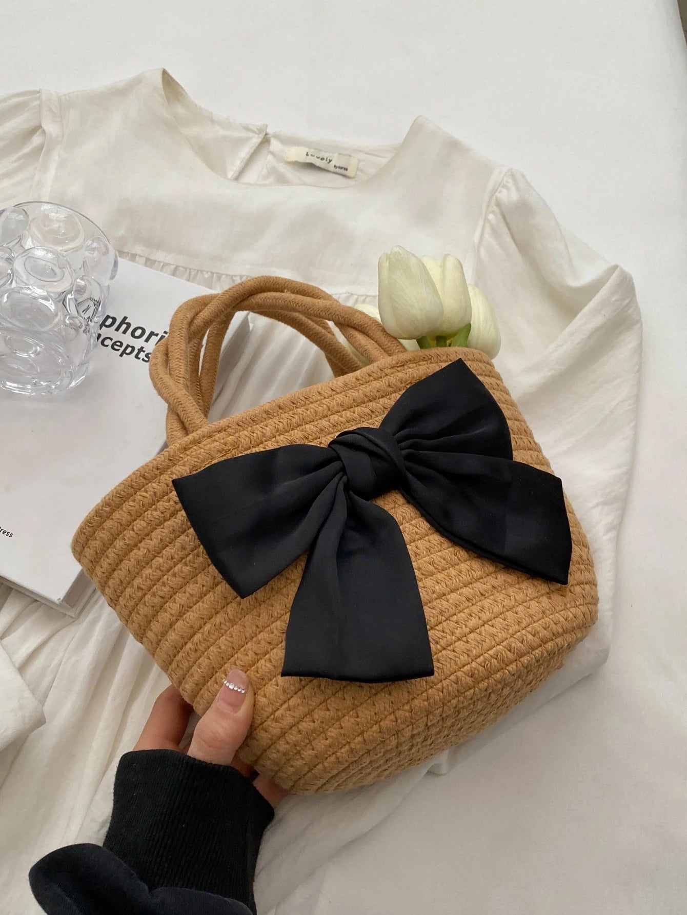 Bow Crochet Tote Bag