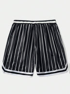 Graphic Striped Drawstring Waist Shorts