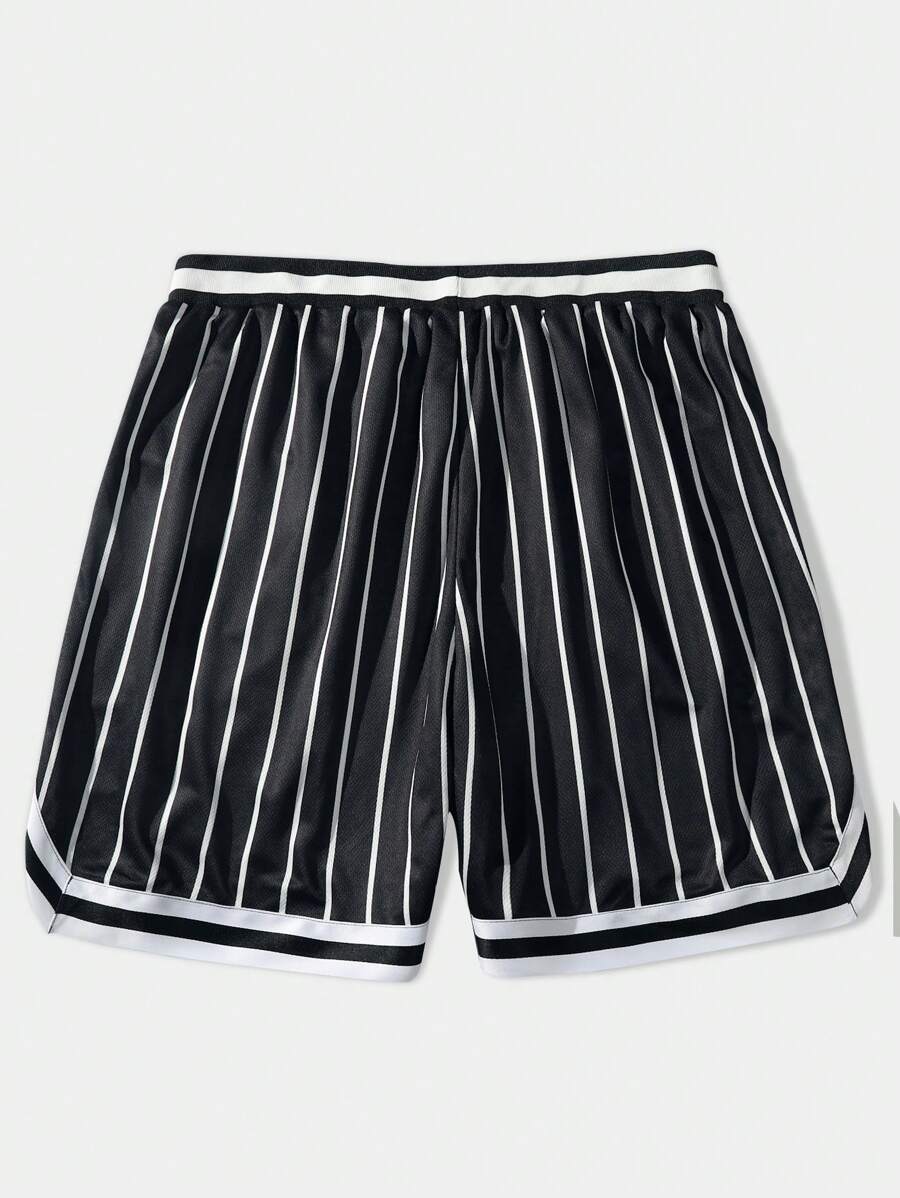 Graphic Striped Drawstring Waist Shorts