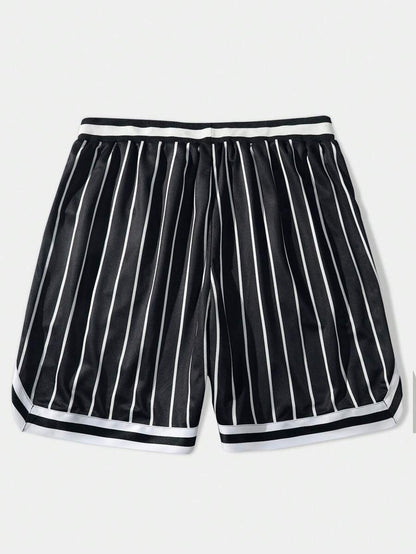 Graphic Striped Drawstring Waist Shorts