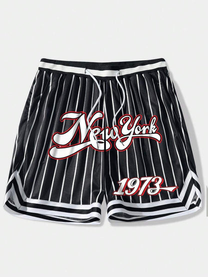 Graphic Striped Drawstring Waist Shorts