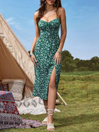 Floral Cami Front and Thigh Slit Summer Dress