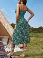 Floral Cami Front and Thigh Slit Summer Dress
