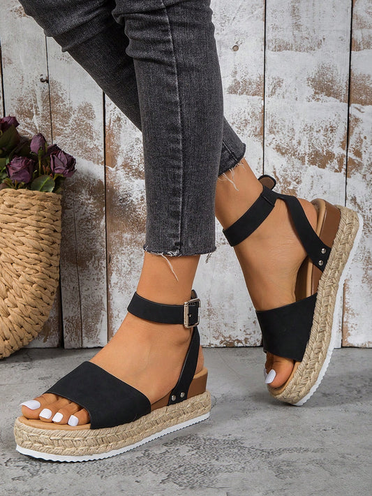 Open Toe Band Wedge Heel Sandals