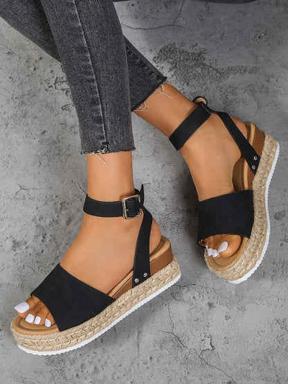 Open Toe Band Wedge Heel Sandals